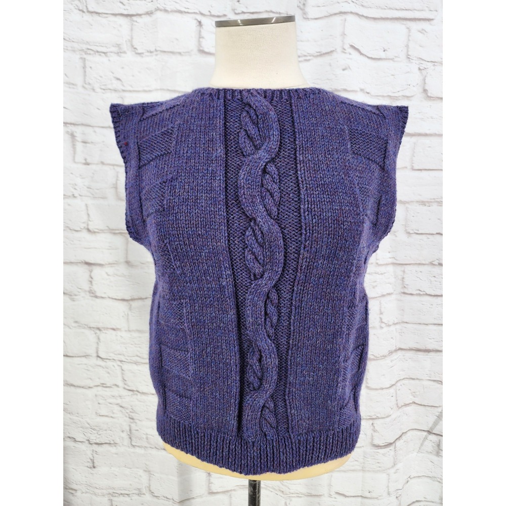 Vintage Hand Knit Cable Knit Sweater Sleeveless Purple Retro 40s Land Girl Sz M
